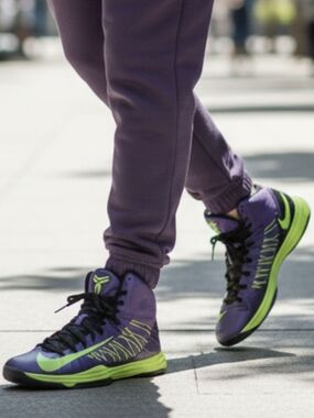 Nike Purple and Volt Basketball Sneakers